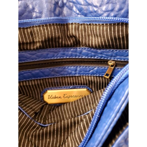 Blue Faux Leather Crossbody Bag Studded Flap Adjustable Strap Steam Punk - Picture 9 of 10